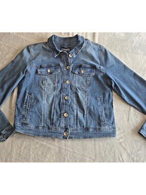 Y2K Chaps Womens Denim Jacket Size M Blue Classic Casual Button Front Pockets